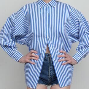 Vintage 1980s Blue/White Stripe Batwing Shirt M/L